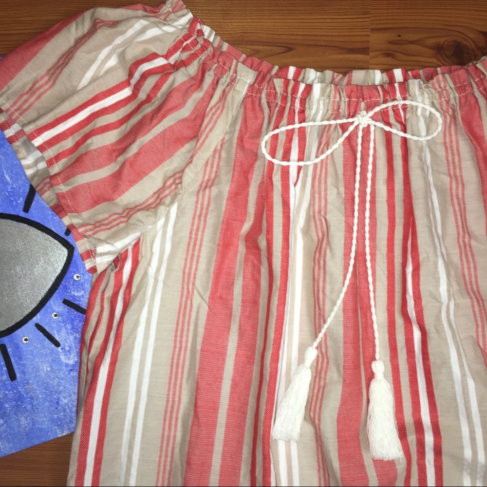 Striped On or Off the Shoulder Wrapper Dress